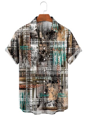 Men's Casual Lapel Printed Short Sleeve Shirt 45340140M